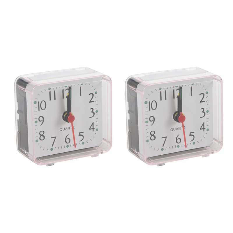 2Pcs Portable Cute Mini Cartoon Multi-Function Table Clocks（White）