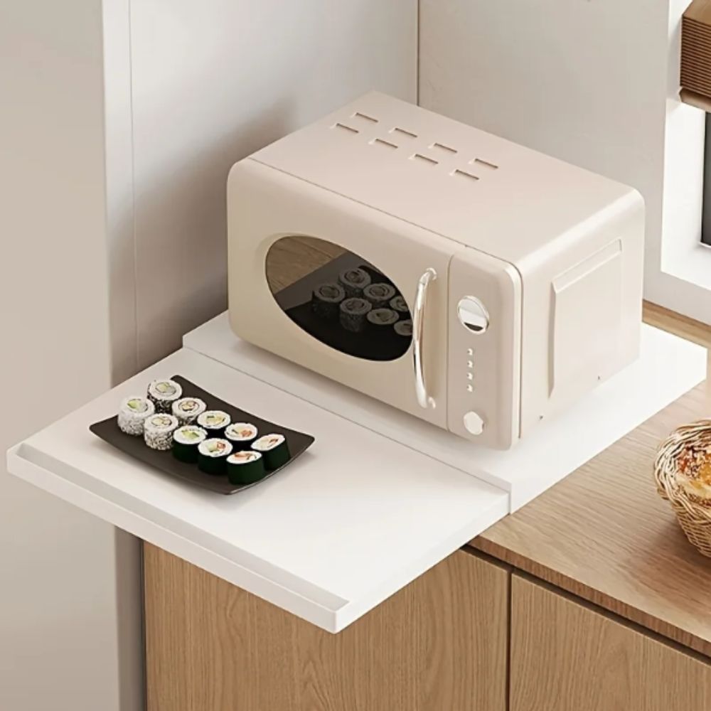 Organizer Metal Construction Metal Utility Rack Pull-Out Drawers Tabletop Storage Microwave Stand Modern Style Shelves Design Pull-Out Shelves Kitchen Storage