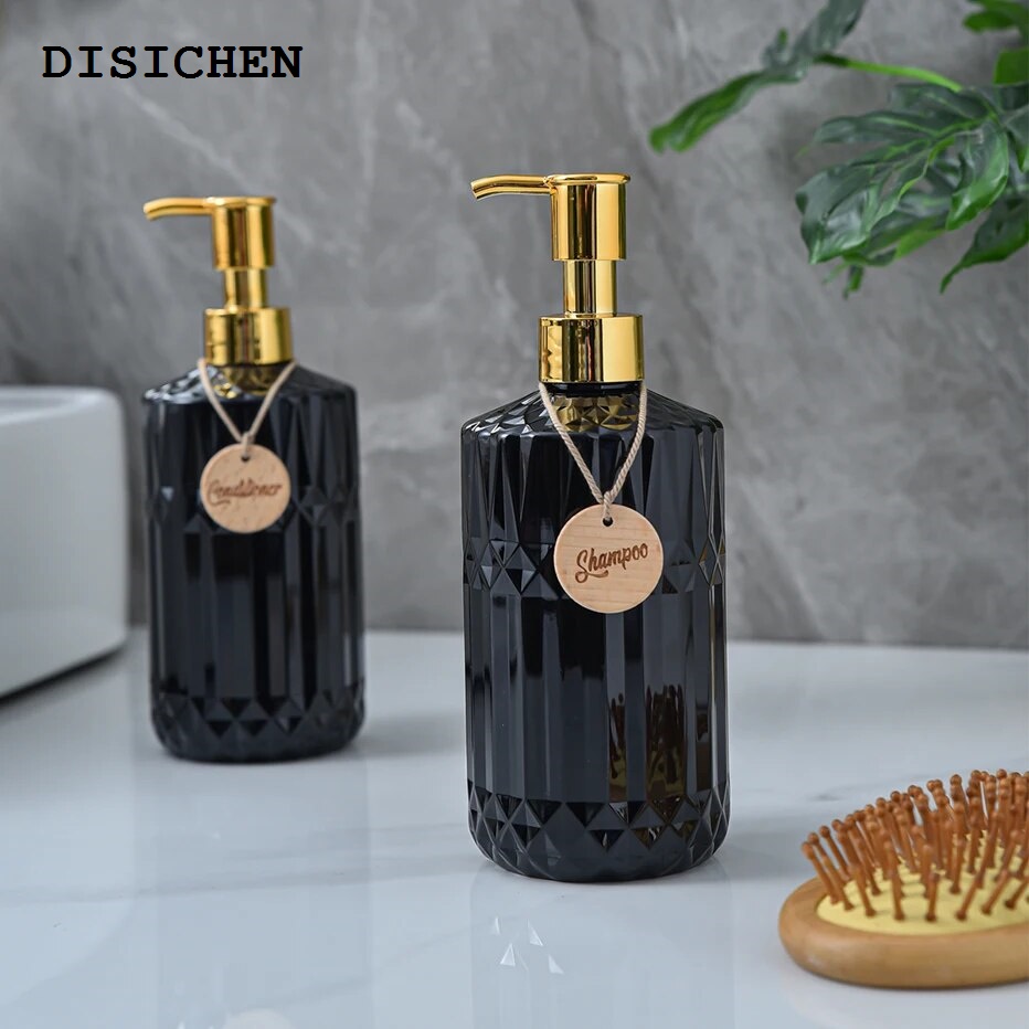 DISICHEN Fashion Dish Soap Bottle with Wood Pump Liquid Soap Dispenser Hand Soap Lotion Container Refillable Jars for Kitchen Bathroom 500/300ML