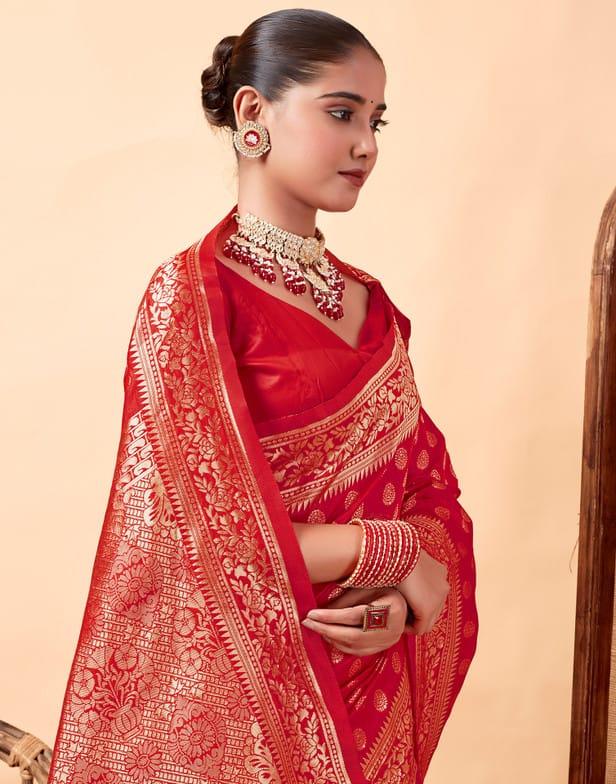 Fabdale Woven & Embellished Kanjivaram Cotton Silk Saree with Blouse | Wedding, Party & Festive Wear (SMH-012)