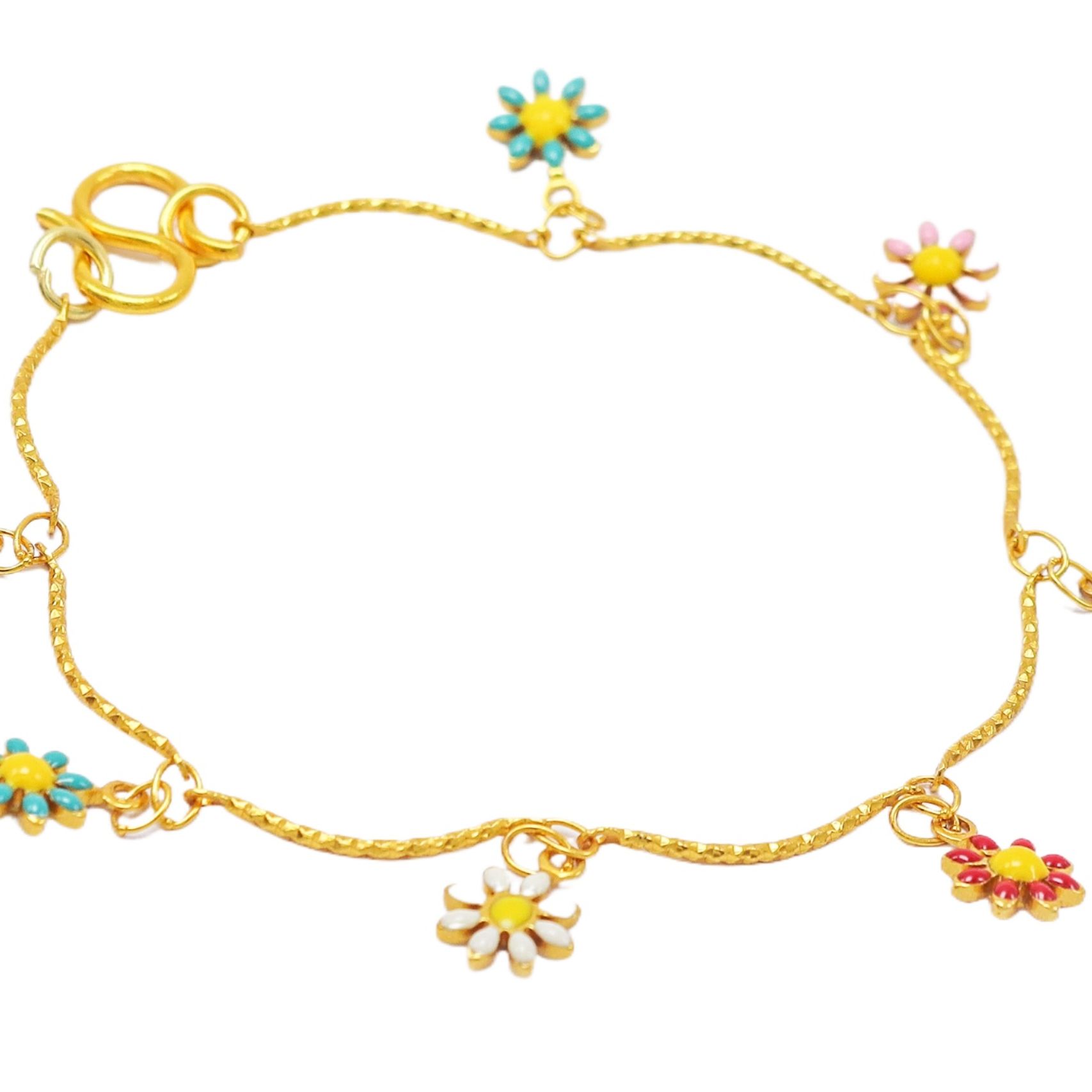 Gold Plated Panchadhatu Free Size Bracelet With Multicolor Flower Design For Teens