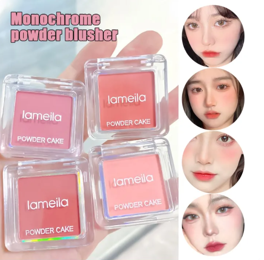 1 Piece Lameila Monochrome Blusher Waterproof Soft Powder - Naturally Pigmented Smooth Blush On Cheek with Brush, Portable Long-Lasting Face Makeup