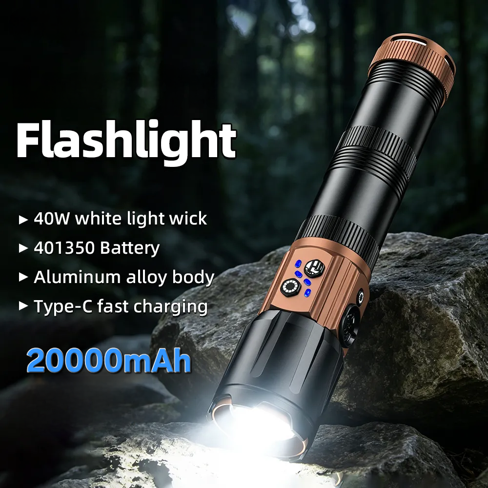 Rechargeable Tactical LED Flashlight Zoomable Aluminum Alloy Torch | Type-C Charging | USB Power Bank | Waterproof Outdoor Emergency Light - Aarshistore