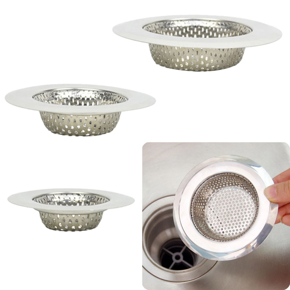 Bathroom Kitchen Stainless Steel Sink Basin Strainer Filter Drainer Silver Tone