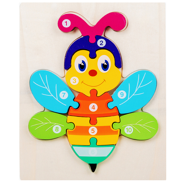 Wooden 3D Bee Jigsaw Puzzle for Kids - Educational Montessori Number Learning Toy (1-10) - Early Development Brain Game for Toddlers & Preschoolers (18x22.5cm)