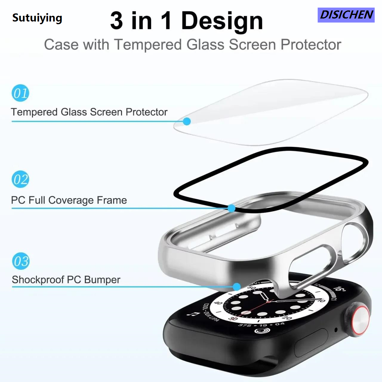 DISICHEN Sutuiying Affordable Glass+PC Case For Apple Watch 10 46MM 42MM Accessories HD Tempered Screen Protector Hard Bumper iWatch Series 10 Cover 42 46 mm
