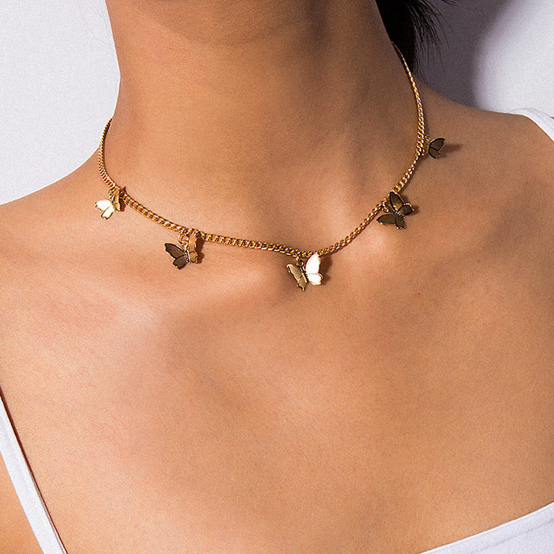 New Cute Star Butterfly Choker Necklace For Women Gold Color Neck Statement Collar Chains Chocker Shining Female Choker Jewelry