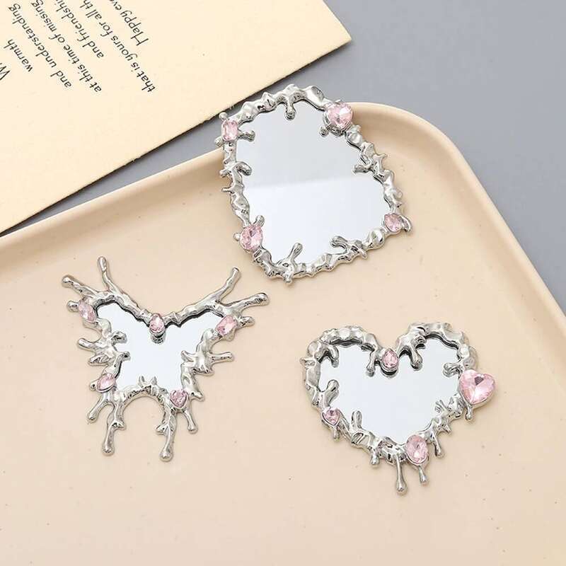 1 Pc Y2K Butterfly Mini Mirror Irregular Metal Liquid Water Droplets Design Portable Pocket Makeup Mirrors Decor Accessories