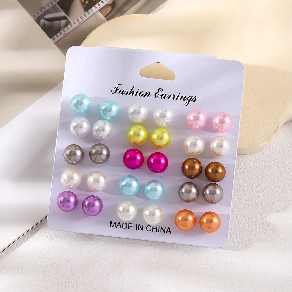 Round ball earrings Women's Fashion jewelry 15 pairs/set Colorful Bead ear studs for Party accessories Fashion enthusiasts Gift for women