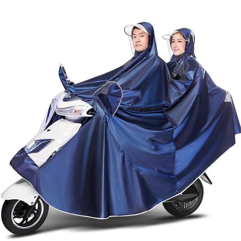 New Style Extra Widened Jacquard Fabric Double Brim Motorcycle Raincoat Adult Riding Outdoor Motorcycle Raincoat With Visor Cap - Dark Blue