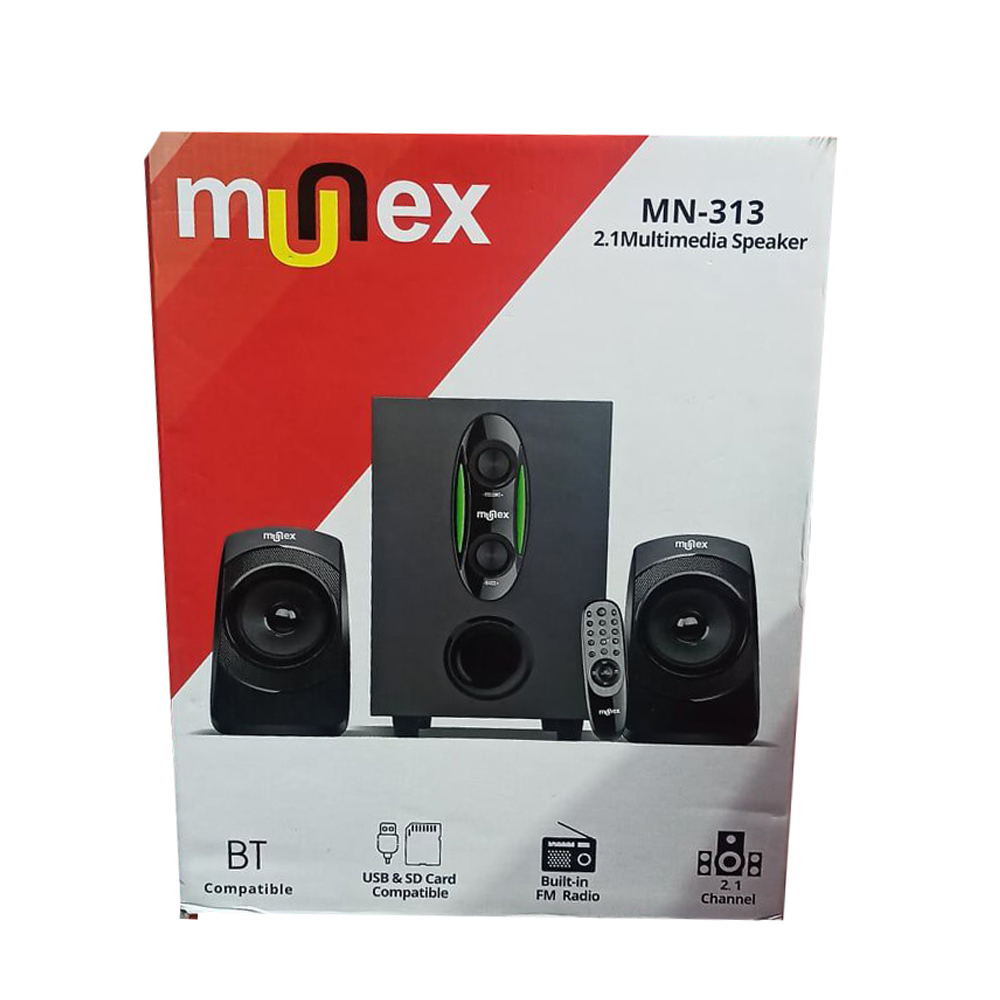 Munex MN 313 2.1 Multimedia Speaker With Bluetooth Supporting USB MSD AUX Fm And Remote Control