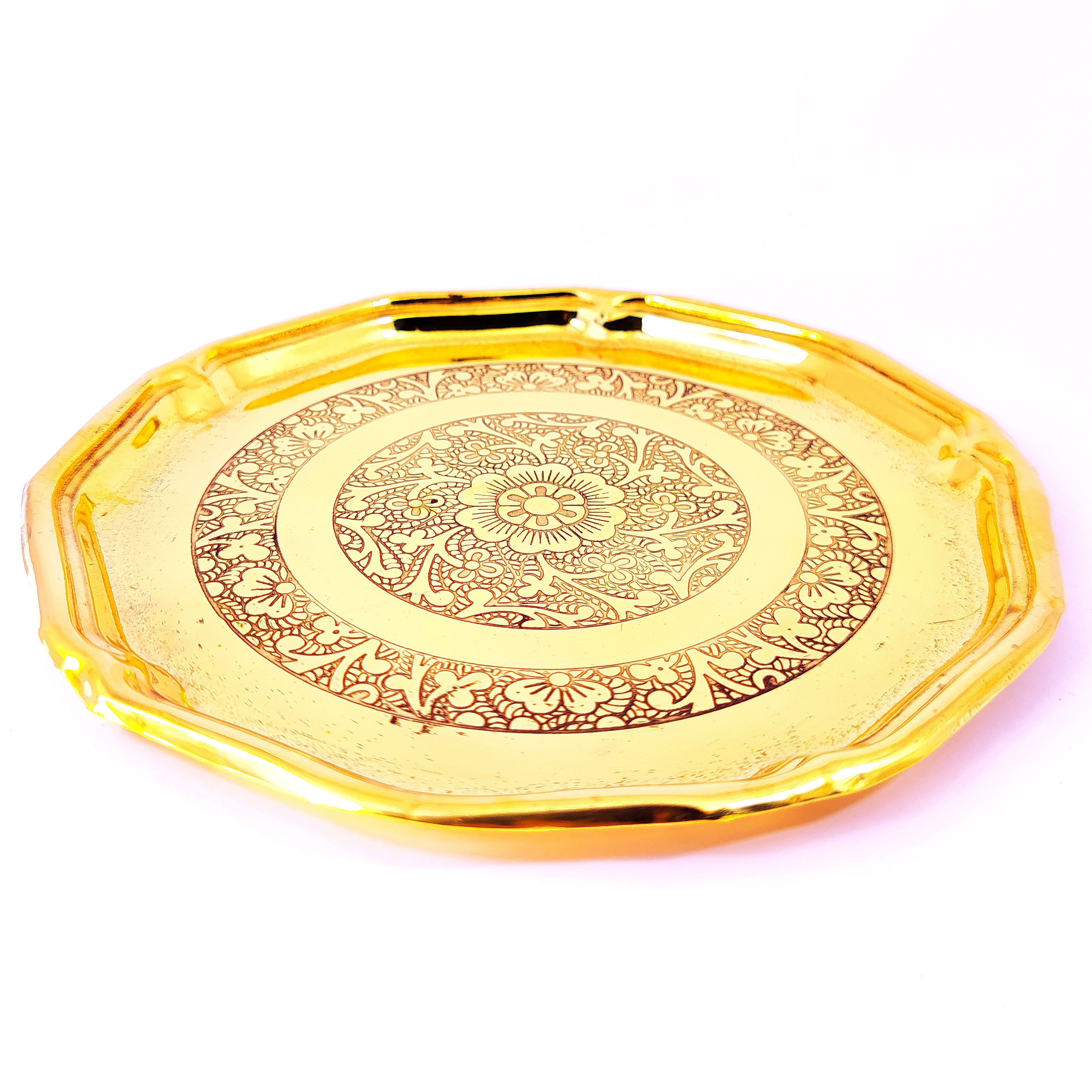Golden Brass Puja Thali Pital Fancy Thal Pooja Plate For Dashain Tihar