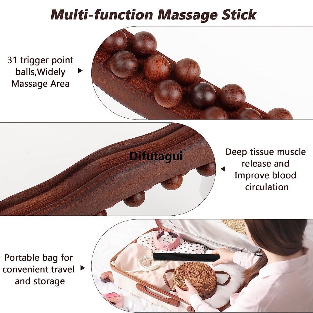 Difutagui Profesional 1Pcs Wood Therapy Lymphatic Drainage Massage Roller Stick High Quality Tool Myofascial Release Tool Stomach Cellulite Massager,Ease Neck Back
