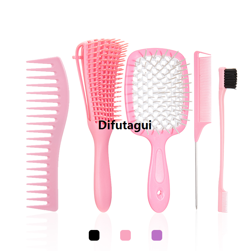 Difutagui Long hair/dry hair/wet hair/curly hair, suitable for comb styling brush, double-edged hair, Fifty percent discount comb scalp brush set 5 pieces/untangled set, massage on straight hair/short hair