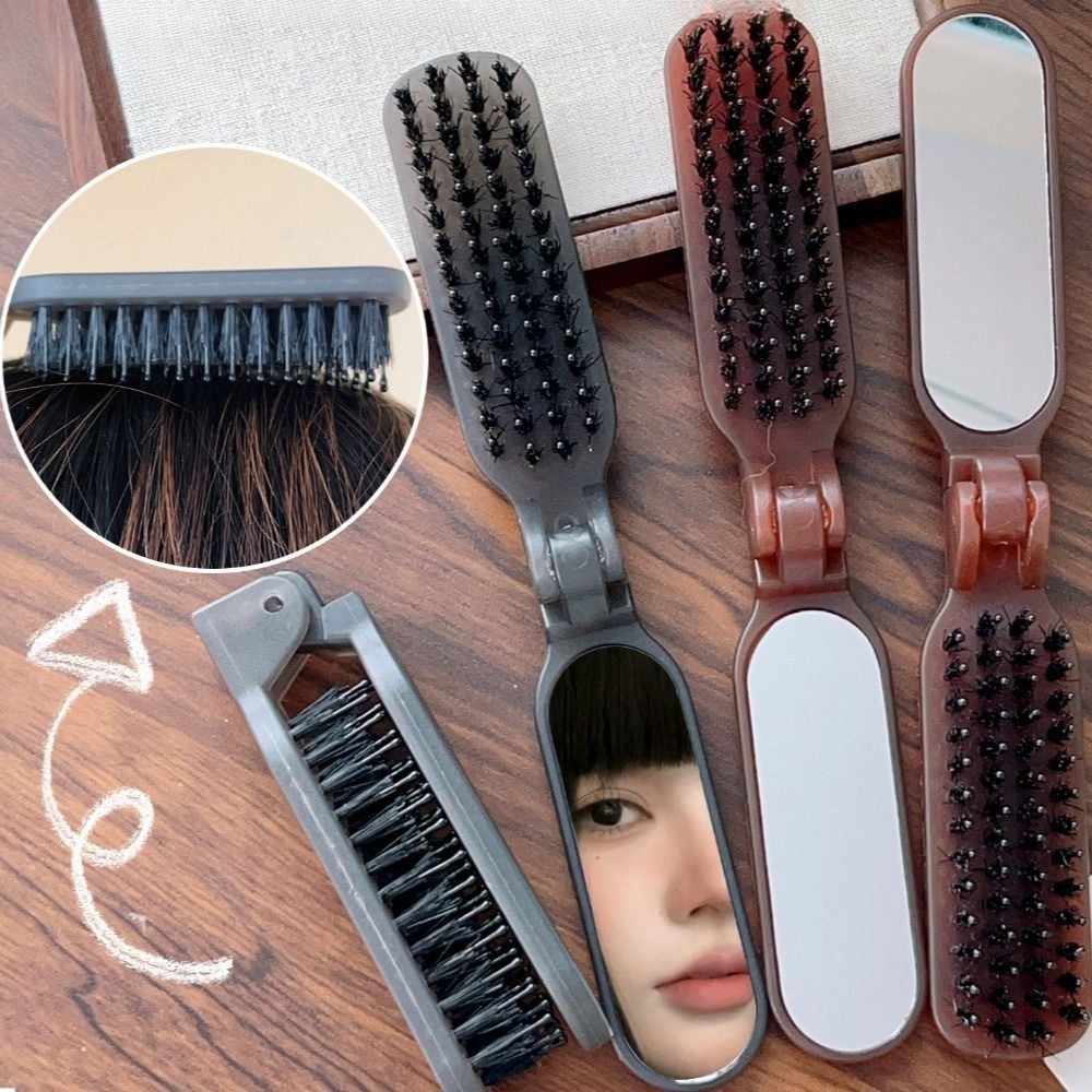 Boar Bristle Massage Hair Comb Anti Static with Makeup Mirror Folding Comb High Skull Integrated Styling Combs Supplies