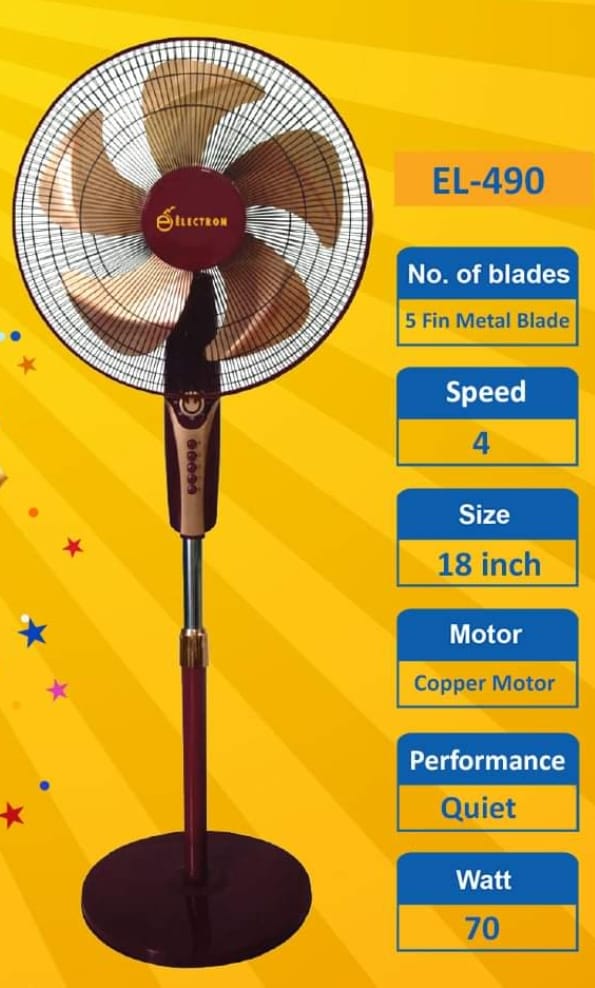 Electron 18 Inch Metal Blade Stand Fan with Timer (ELSF-490)