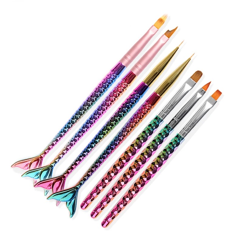 7 in 1 Magic Color Changing Nail Art Brush Set | Mermaid Design | For Gel Polish, Carved Thread Drawing, Manicure & Decoration Tools