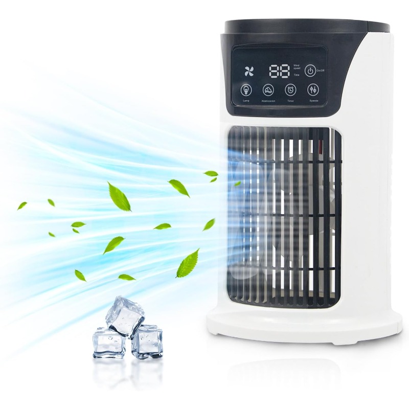 Portable Air Conditioner Fan, Portable AC Personal Mini Air Cooler 6 Speed Desk Air Cooling Fan 7 Colors LED Light with Timing Function for Personal Use