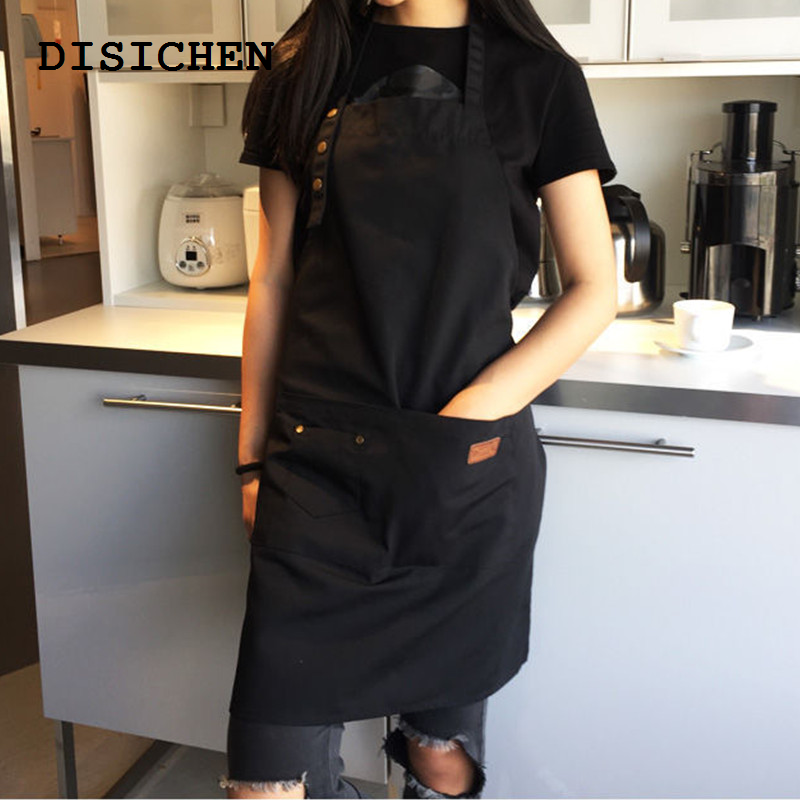 DISICHEN New style Fashion Canvas Kitchen Aprons For Woman Men Chef Work Apron For Grill Restaurant Bar Shop Cafes Beauty Nails Studios Uniform
