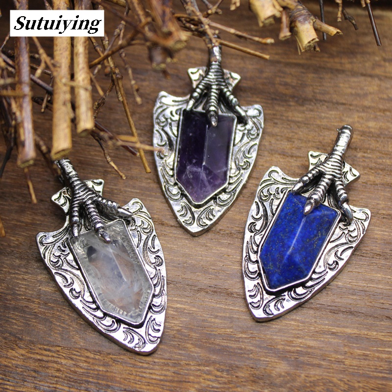 Sutuiying [ New ] Natural Stone Fashion Jewelry Dragon Claw Bargain price Lapis Lazuli Crystal Pendant for Men Ornament