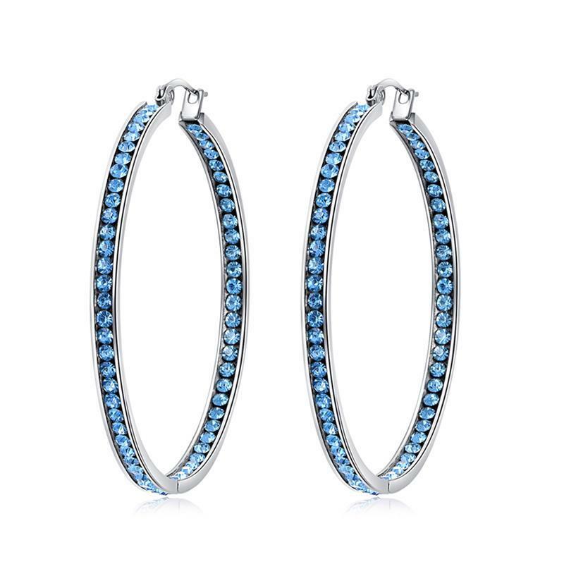 【Happy LifeStore】CiNily Blue & Green & Yellow & Pink CZ Crystal Hoop Earrings Stainless Steel Summer Party Jewelry for Girl Woman
