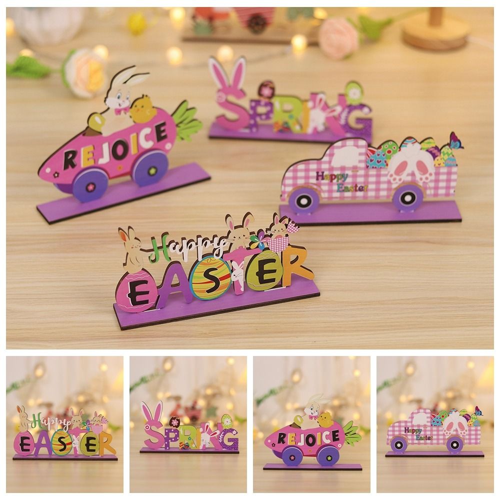 Easter Desk Decor Wooden Easter Wooden Signs DIY Wood Craft Easter Bunny DIY Handmade Easter Rabbit Flower Ornament Cute Mini Cartoon Easter Wooden Ornament Bunny Oranment