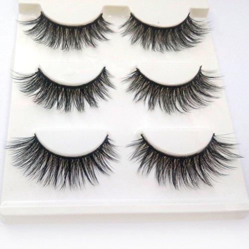 3D Fake Eyelashes Makeup Hand-Made Dramatic Thick Crisscross Deluxe False Lashes Black Nature Fluffy Long Soft Reusable 3 Pair Pack