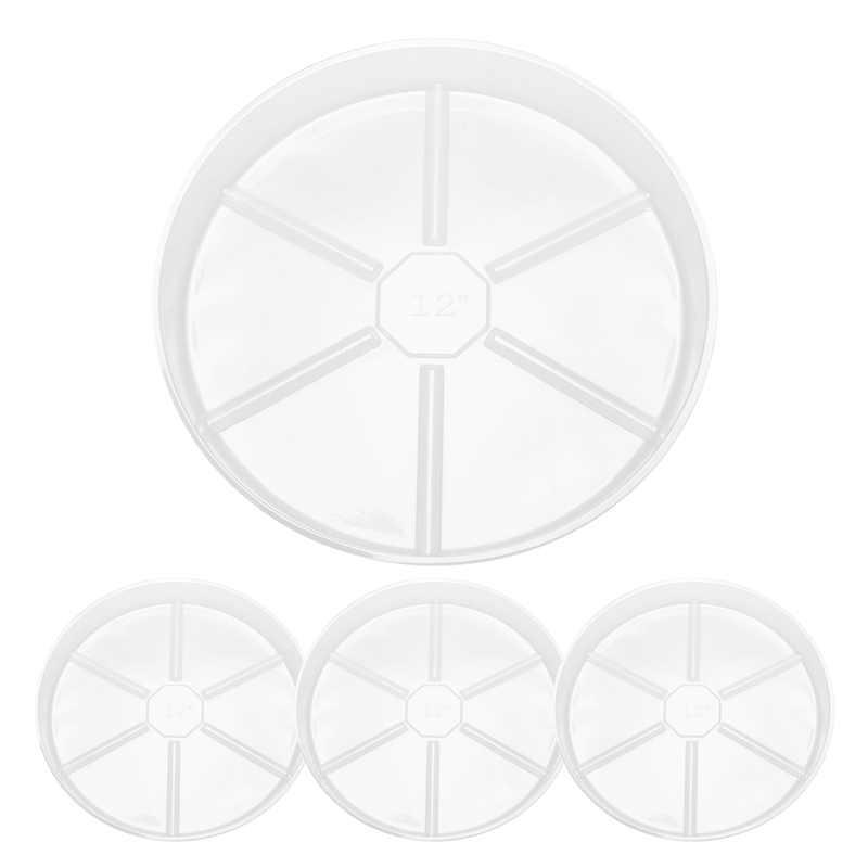 4 Pack Clear Plant Saucer 12 Inch Plastic Plant Saucers Thicker Plant Tray Flower Pot for Indoor Outdoor Garden Easy Install