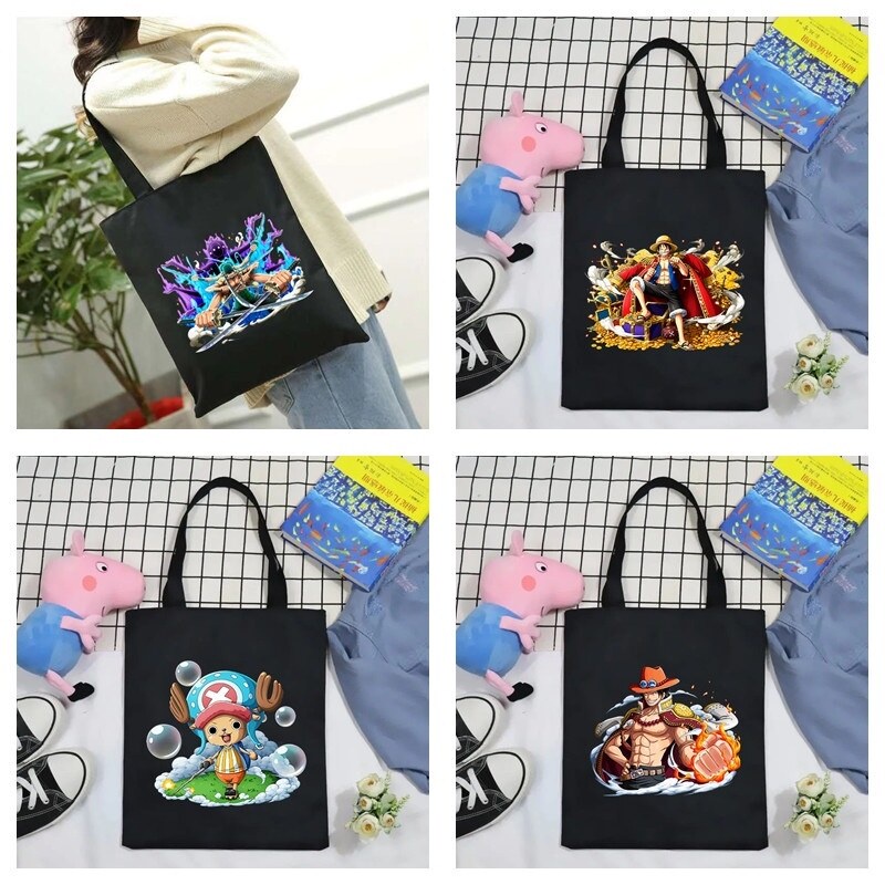Anime Piece Tote Bag Student Luffy Zoro Shopping Shoulder Birthday Black E5AP