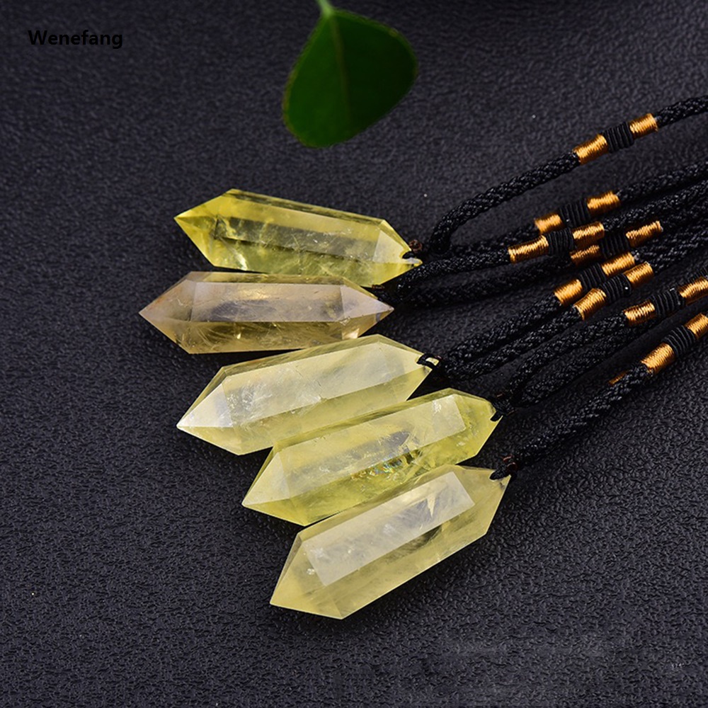 Wenefang 1PC Natural Citrine Crystal Pendant Double Pointed Hexagonal Necklace Gemstone Healing Stones Minerals For Gifts