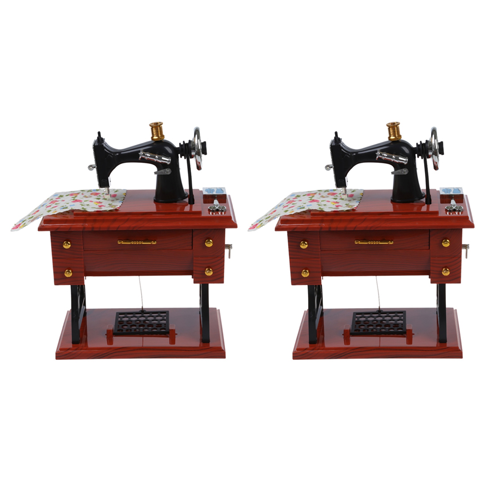fasdaga 2X Wind Up Vintage Mini Sewing Machine Style Mechanical Music Box