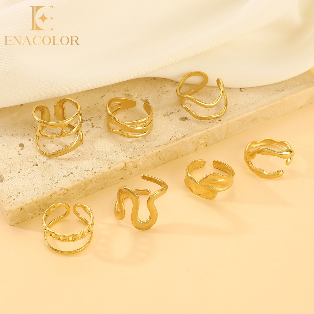 Hypoallergenic Non Fading Titanium Steel18K Gold Geometry Irregular Ring Adjust for Women Accessories Stainless Steel Fashion Jewelry Gifts for gf