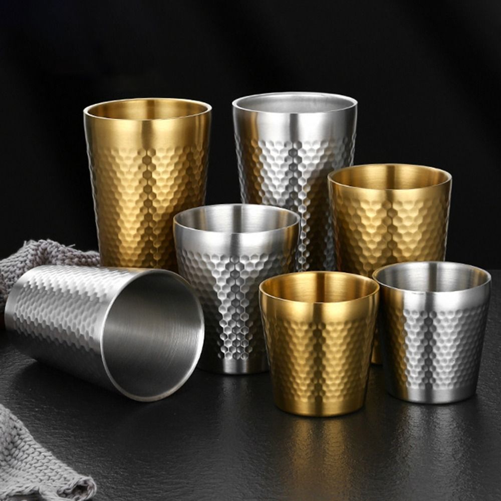 New Stainless Steel Double-Wall Beer Cups Hammered Texture Anti-scalding Cold Water Drinks Cup Keep Cold Northern Europe Milk Mugs Drinkware