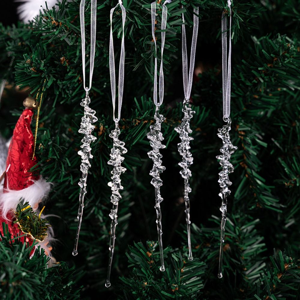 5/12Pcs Gifts Transparent Christmas Hanging Pendants Snow Beads Star Party Supplies Christmas Decorations Festival Favors Acrylic Drop Ornaments for Christmas
