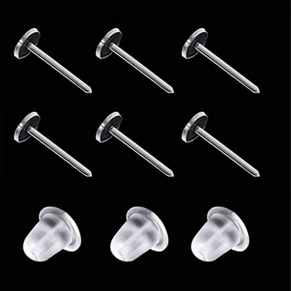 New 500/1000Pair Flat Plastic Earring Base Ear Pin Silicone Rubber Backs Set For Jewelry Making Supplies Kit Accessories Materials