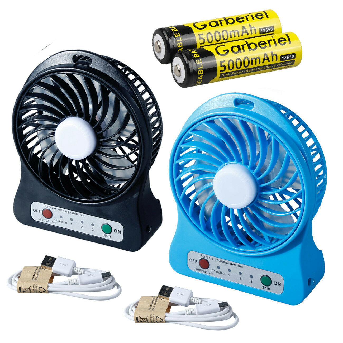 2Piece Combo Rechargeable USB Portable 3 Speed Mini Fan with LED Torch