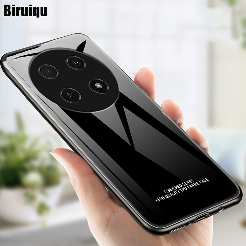 Biruiqu For Huawei Nova 13 Pro Shockproof Fashion Marble Tempered Glass Back Case Cover