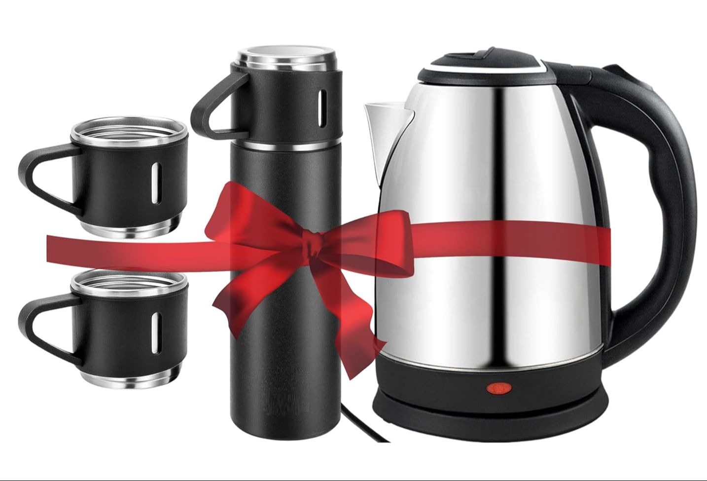 2-in-1 Combo Set: 1.8L Electric Kettle & Thermo Vacuum Flask with 2 Cups - Perfect for Boiling Water, Making Tea, Coffee, Instant Noodles