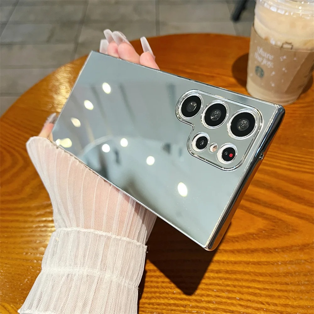 HODON Fashion Electroplated Makeup Mirror Phone Case for Samsung Galaxy S26 S25 S24 S23 Ultra S22 S21 S20 Plus A53 A54 A12 A73 A34 A52 A24 Cases HD Plating Shockproof Hard Cover