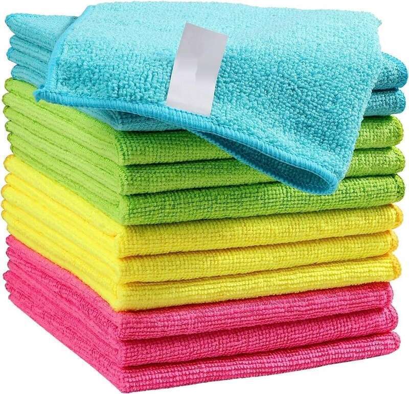 Microfiber Cloth 12 Pack Rags Cleaning Towels with 4 Color Assorted 11.5X11.5(Green/Blue/Yellow/Pink)
