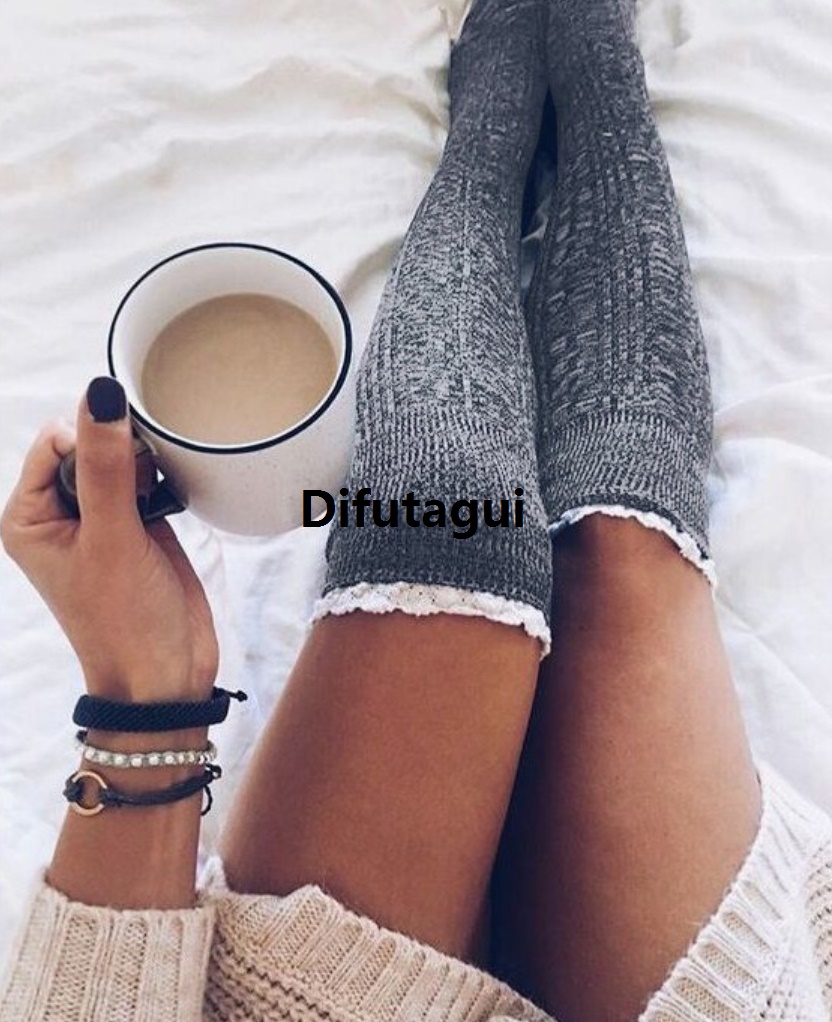 Difutagui Winter Women Knee Socks Ladies Thigh High Stockings Girls Warm Bargain price House Floor Long Stocking Knitting Wool Over Knee Stocking