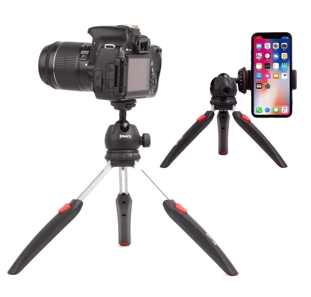 Jmary MT-35 Foldable Mini Tripod - Lightweight & Portable with 360° Rotatable Ball Head, Height & Angle Adjustment, Compatible with Mobile Phones & DSLRs, Strong Load Capacity of 2kg