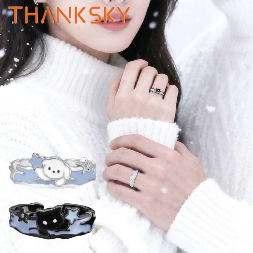 Trendy Cartoon Cat Dog Rings Puppy Alloy Opening Finger Ring Adjustable Couple Star Rings Gifts