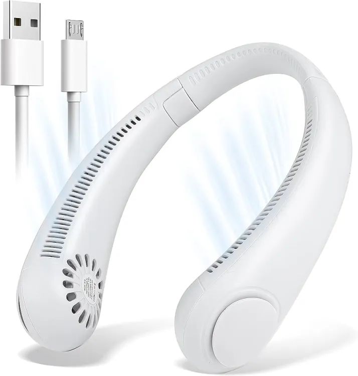 USB Rechargeable Portable Neck Fan 360° Airflow, 3 Wind Speed for Outdoor Sports Indoor Office Hanging