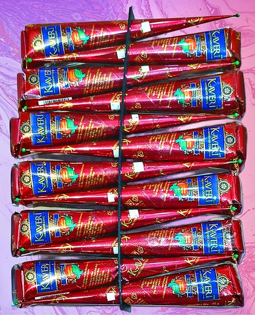 FR Made In India Original Pack of 6 Pieces | 1/2 Dozen Cone Pieces of Mehendi Cones for Hands Natural Herbal Formula Kaveri / Laberi Mehendhi for Bridal Henna
