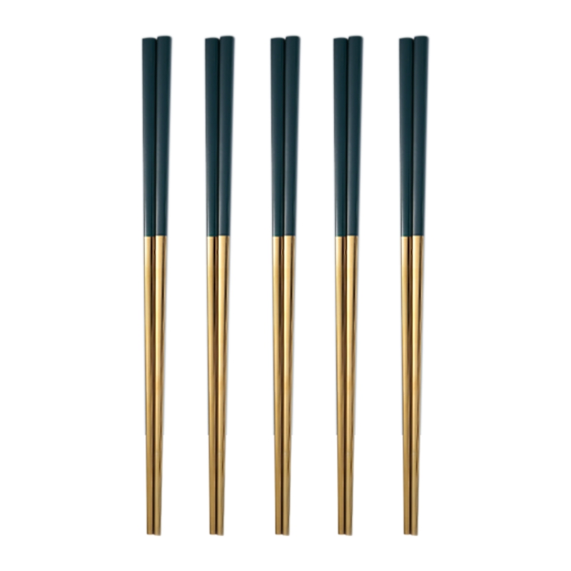 NAMUNY 5 Pairs of Chopsticks, Stainless Steel Cutlery Set, Metal Chopstick Set, for Sushi Tableware-Dark Green