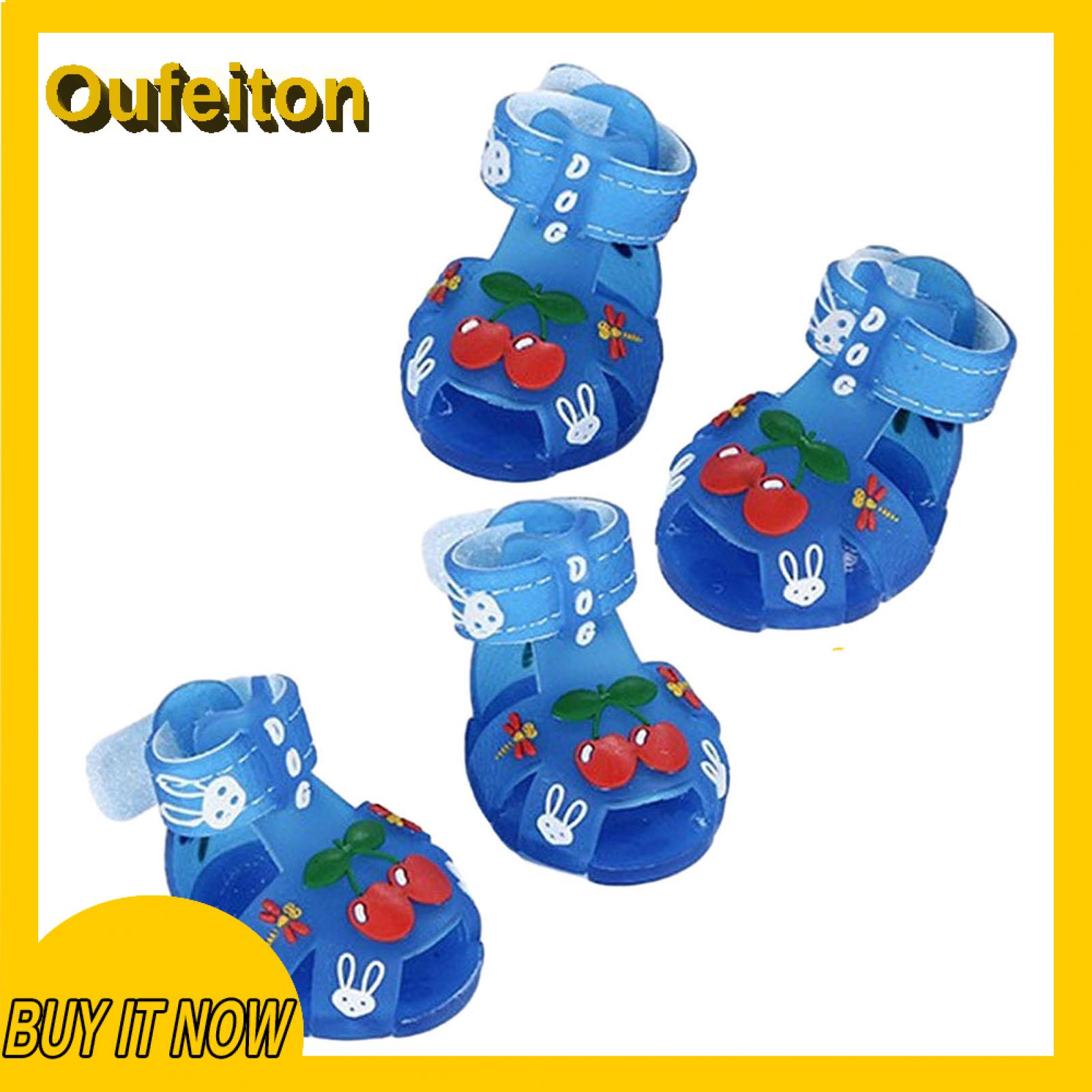 Oufeiton Dog Sandals Anti-slip 4pcs Adjustable Dog Shoes Breathable Anti-slip Paw Protection Boots for Small Medium Large Dogs - for Rain
