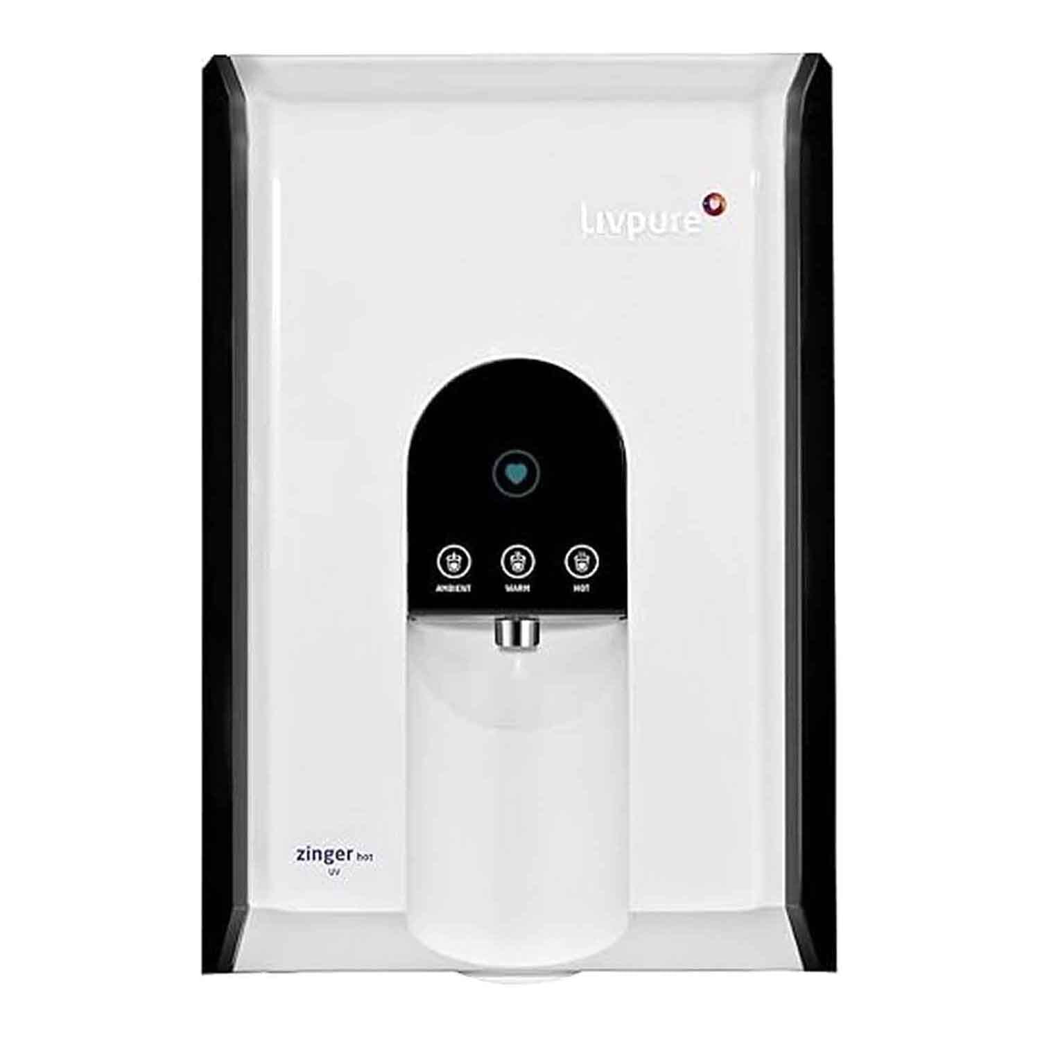 Livpure Zinger Copper Hot (RO +UV +UF +Taste Enhancer ) 6.5 L tank-White, 15 LPH Water Purifier