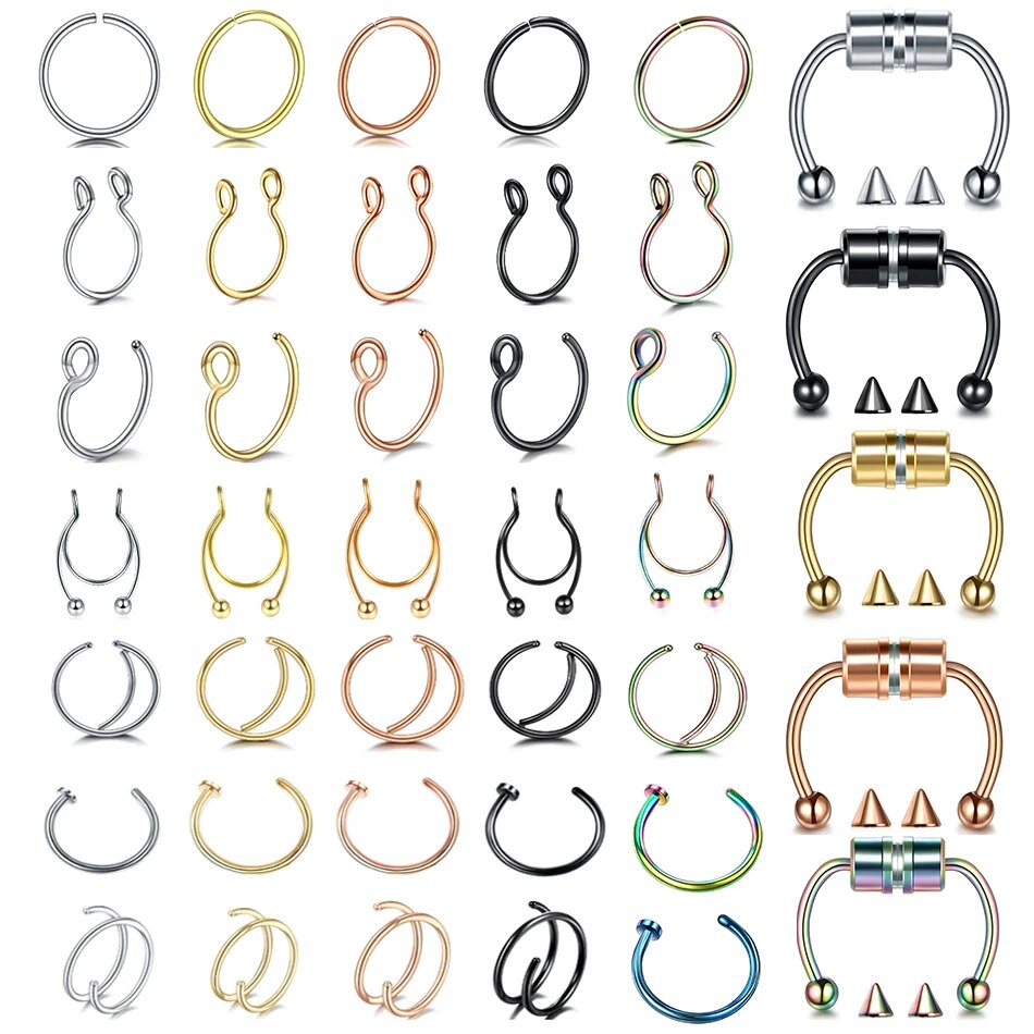 HOT 1PC Women Stainless Steel Nostril Nose Hoop Stud Rings Clip On Nose Rings Nose Earring Piercing Fashion Jewelry