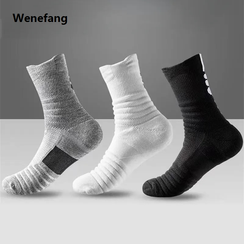 Wenefang 3pairs/Lot Men's Socks Compression Stockings Breathable Basketball Sports Cycling Socks Moisture Wicking High Elastic Tube Socks